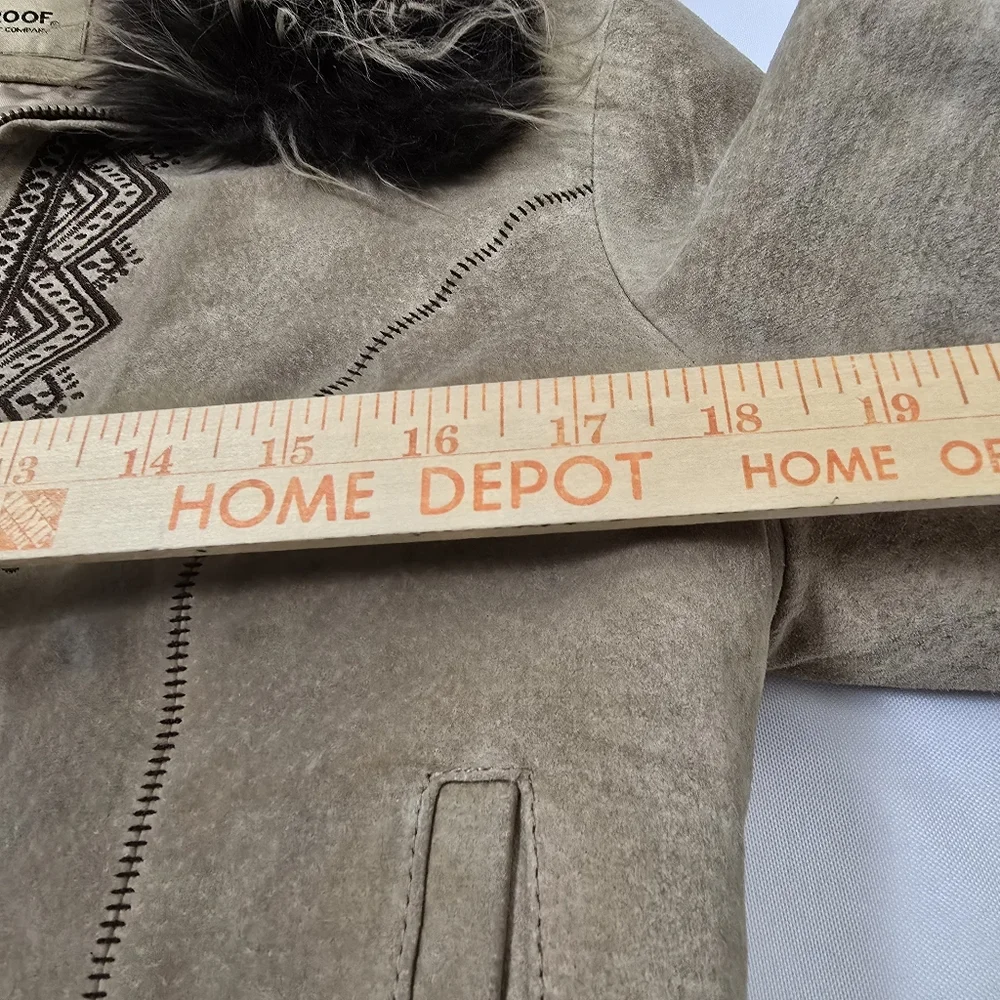 Weatherproof Garment Co. Vtg  Suede Leather Tan Embroidered Penny Lane Coat M - Picture 10 of 17